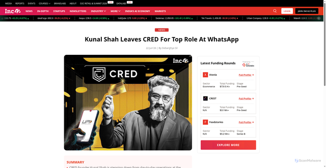 Security scan screenshot of https://inc42.com/buzz/kunal-shah-leaves-cred-for-top-role-at-whatsapp/