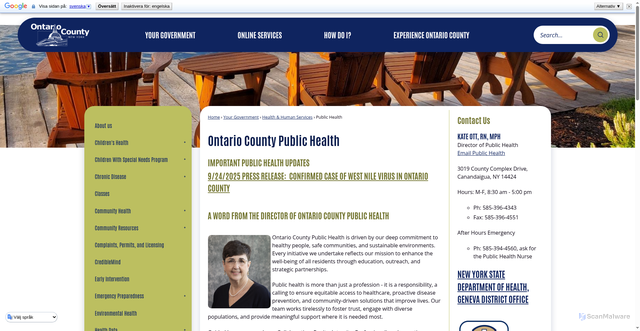 Security scan screenshot of https://www.ontariocountyny.gov/publichealth