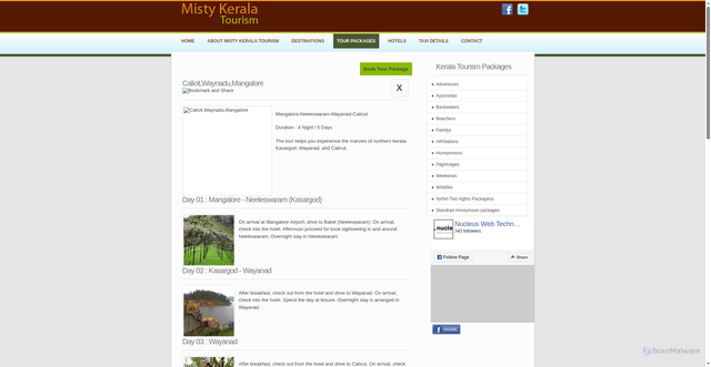 Security scan screenshot of https://mistykeralatourism.webdesignonline.in/misty_tour_packages_details.php?scid=22&pagenum=1&tour=Calicit,Waynadu,Mangalore&pg=index
