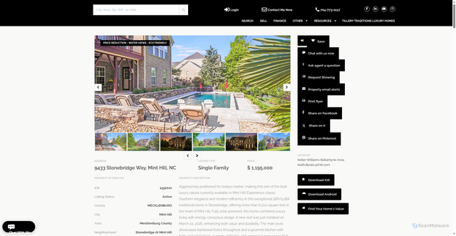 Security scan screenshot of https://www.mycharlottehomes.com/details.php?mls=44&mlsid=4352110&utm_source=property_alerts&utm_medium=email&utm_content=listing_image