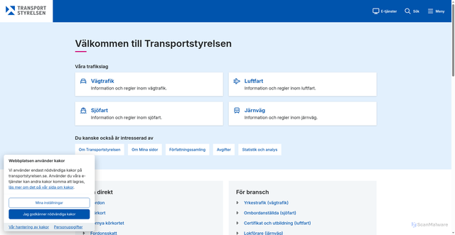 Security scan screenshot of https://www.transportstyrelsen.se/