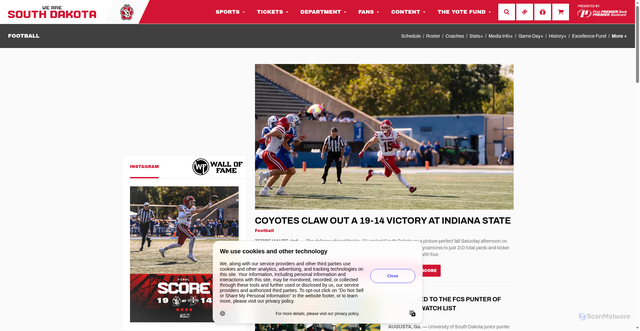 Security scan screenshot of https://goyotes.com/sports/football