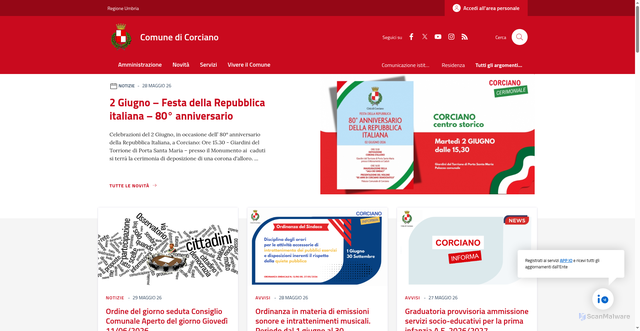 Security scan screenshot of https://www.comune.corciano.pg.it