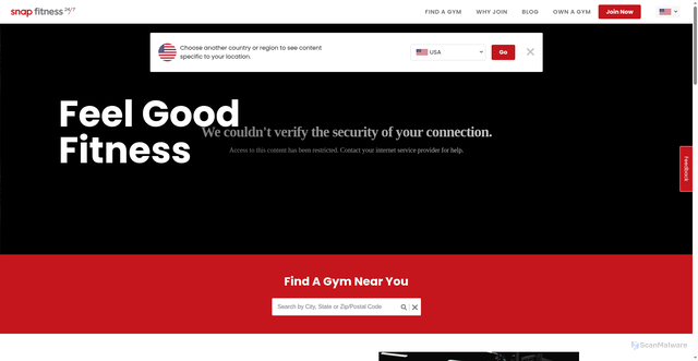 Security scan screenshot of https://www.snapfitness.com/us
