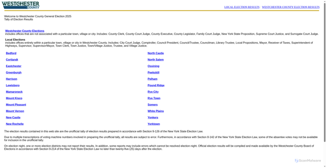 Security scan screenshot of https://www.westchestergov.com/boe99/