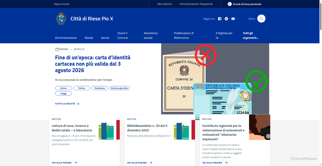 Security scan screenshot of https://www.comune.riesepiox.tv.it/