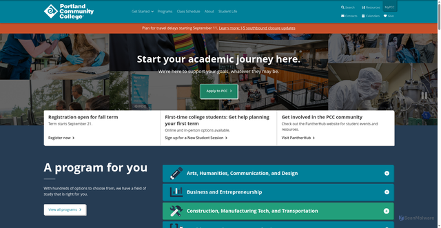 Security scan screenshot of https://pcc.edu