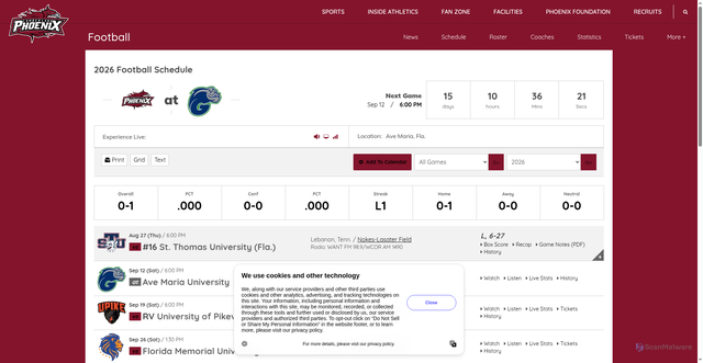 Security scan screenshot of https://gocumberlandathletics.com/sports/football/schedule/2026