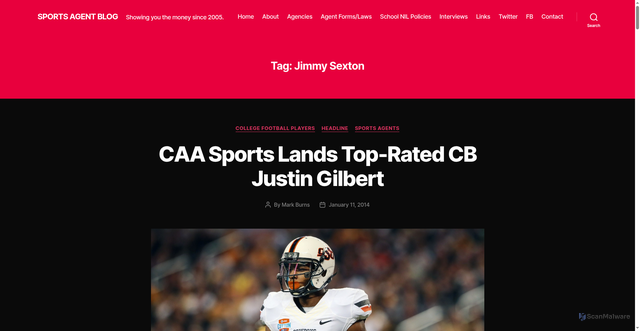Security scan screenshot of https://sportsagentblog.com/tag/jimmy-sexton/page/3/