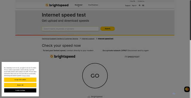 Security scan screenshot of https://www.brightspeed.com/help/internet/internet-speed-test/