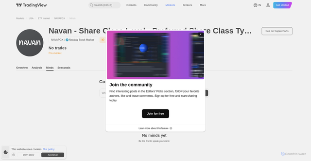 Security scan screenshot of https://in.tradingview.com/symbols/NASDAQ-NAVAPGX/minds/