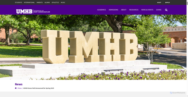 Security scan screenshot of https://www.umhb.edu/news/2025/umhb-honor-roll-announced-for-spring-2025