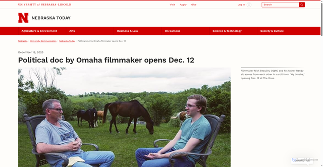Security scan screenshot of https://news.unl.edu/article/political-doc-by-omaha-filmmaker-opens-dec-12