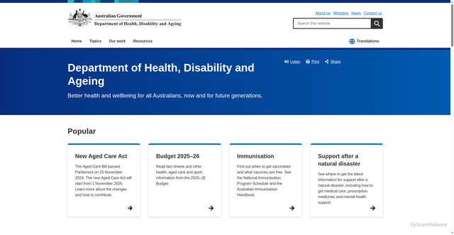 Security scan screenshot of https://www.health.gov.au/