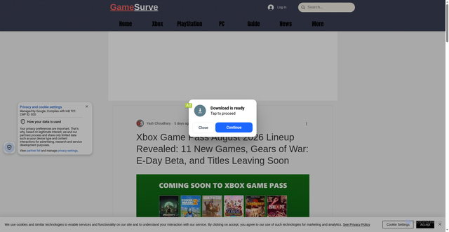 Security scan screenshot of https://www.gamesurve.com/post/xbox-game-pass-august-2026-lineup-revealed-11-new-games-gears-of-war-e-day-beta-and-titles-leavi