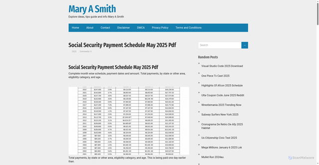 Security scan screenshot of https://maryasmitha.pages.dev/mlmsl-social-security-payment-schedule-may-2025-pdf-hnzzu/