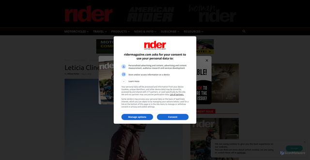 Security scan screenshot of https://ridermagazine.com/leticia-cline-the-forever-tourist/