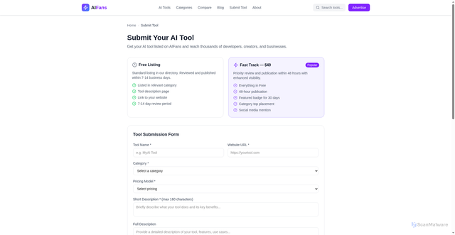 Security scan screenshot of https://aifans-global.pages.dev/submit/