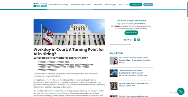 Security scan screenshot of https://hillconsultinghrs.com.au/diversity-and-inclusion/workday_lawsuit_and_ai_in_hiring/