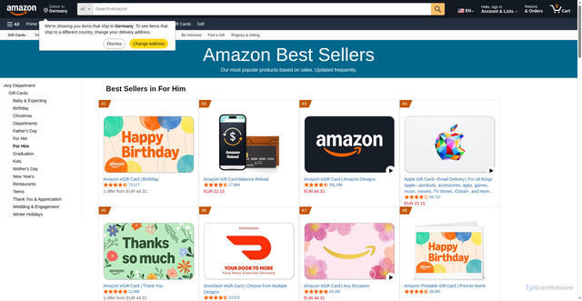 Security scan screenshot of https://fseryy.pages.dev/gp/bestsellers/gift-cards/120225704011/ref=pd_zg_hrsr_gift-cards
