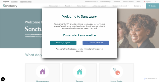 Security scan screenshot of https://sanctuary-group.co.uk