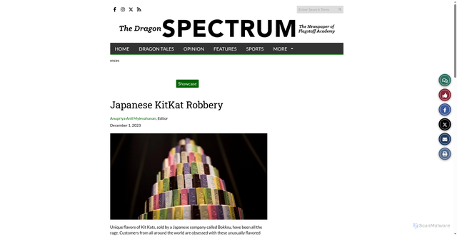 Security scan screenshot of https://fadragonspectrum.com/4408/showcase/japanese-kitkat-robbery/
