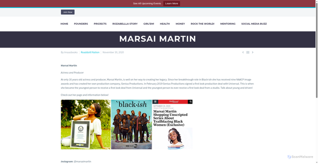 Security scan screenshot of https://www.roaddollls.com/marsai-martin/