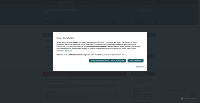 Security scan screenshot of https://unternehmensregister.de