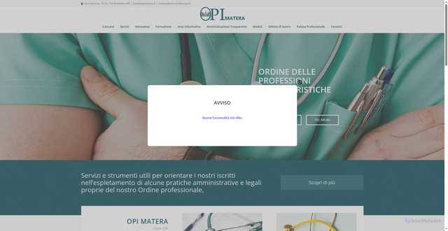 Security scan screenshot of https://www.opimatera.it/