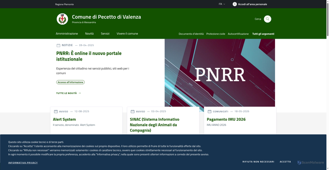 Security scan screenshot of https://www.comune.pecettodivalenza.al.it