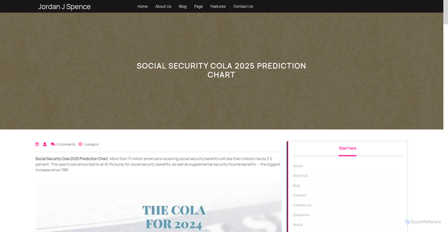 Security scan screenshot of https://jordanjspence.pages.dev/updvs-social-security-cola-2025-prediction-chart-rgvbk/