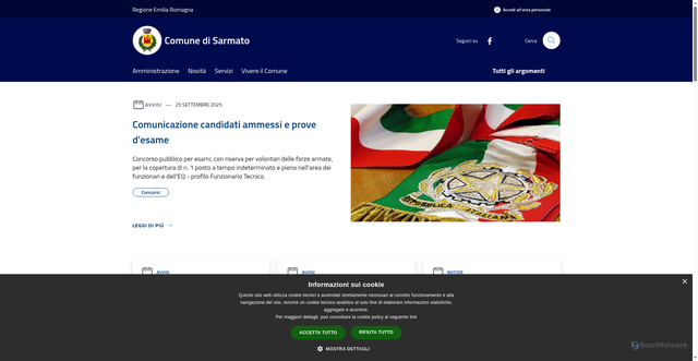 Security scan screenshot of https://www.comune.sarmato.pc.it/it