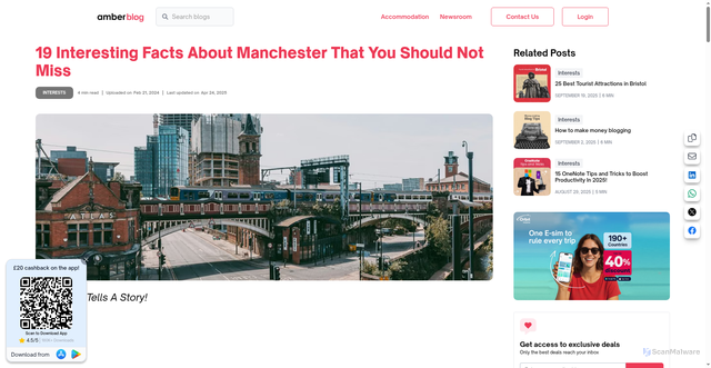 Security scan screenshot of https://amberstudent.com/blog/post/interesting-facts-about-manchester-that-you-should-not-miss