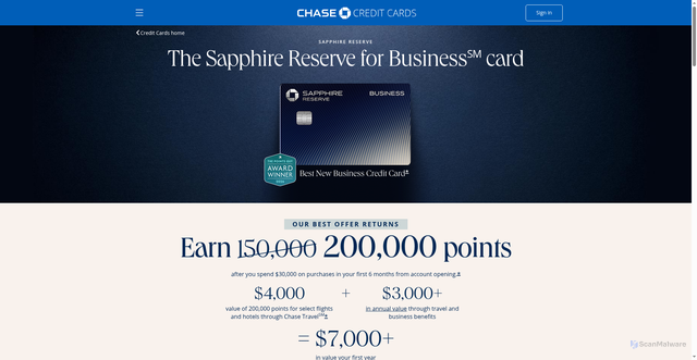 Security scan screenshot of https://creditcardoptimizer.com/go/chase-biz-sapphirereserve?source=catalog