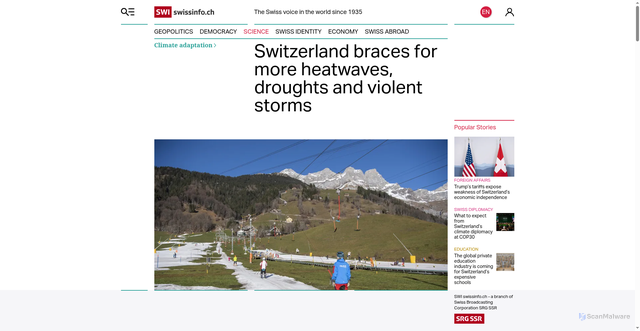 Security scan screenshot of https://www.swissinfo.ch/eng/climate-adaptation/how-will-climate-change-affect-switzerland/90271638