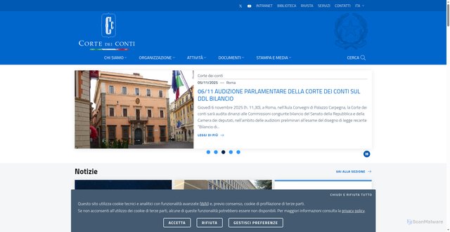 Security scan screenshot of https://www.corteconti.it/