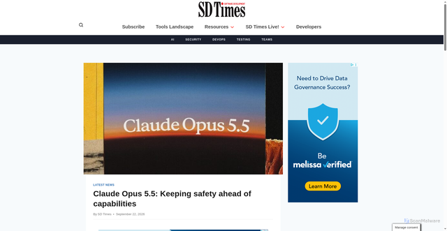 Security scan screenshot of https://sdtimes.com/ai-models/claude-opus-5-5-keeping-safety-ahead-of-capabilities/
