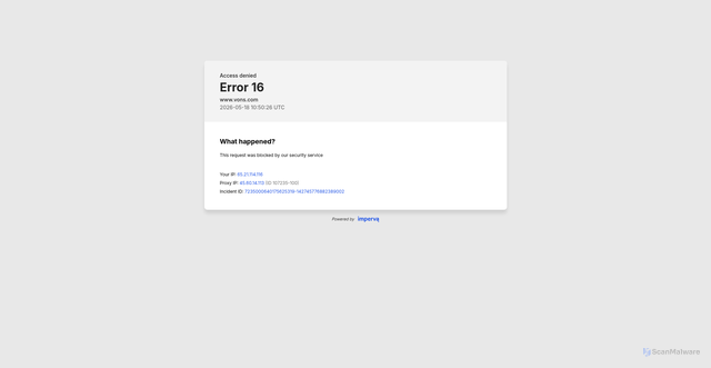 Security scan screenshot of https://www.vons.com