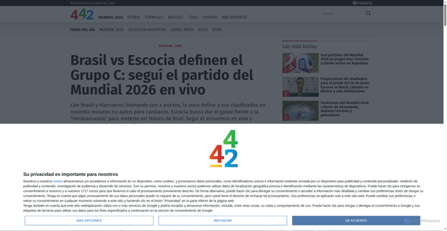 Security scan screenshot of https://442.perfil.com/noticias/mundial-2026/brasil-vs-escocia-y-marruecos-vs-haiti-por-el-grupo-c-del-mundial-2026.phtml