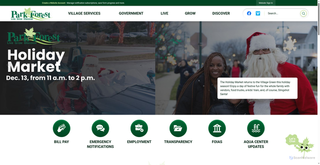 Security scan screenshot of http://www.villageofparkforest.com/