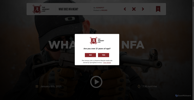 Security scan screenshot of https://www.thearmorylife.com/what-does-nfa-mean/