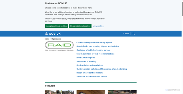 Security scan screenshot of https://www.gov.uk/government/organisations/rail-accident-investigation-branch
