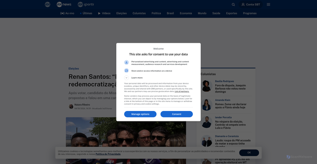 Security scan screenshot of https://sbtnews.sbt.com.br/noticia/eleicoes/renan-santos-pior-eleicao-desde-a-redemocratizacao