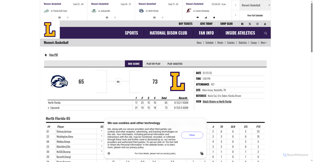 Security scan screenshot of https://lipscombsports.com/boxscore.aspx?id=13224
