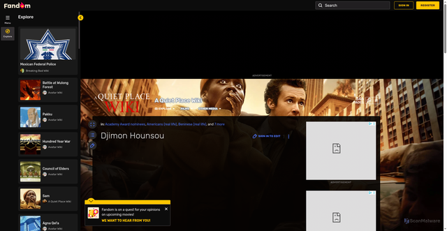 Security scan screenshot of https://a-quiet-place.fandom.com/wiki/Djimon_Hounsou