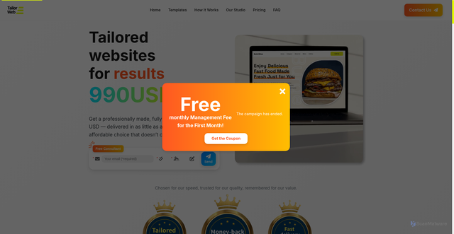 Security scan screenshot of https://tailor-web-main.pages.dev/
