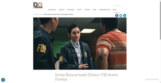 Security scan screenshot of https://dramaquarterly.com/emmy-rossum-leads-disney-fbi-drama-furious/