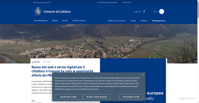 Security scan screenshot of https://www.comune.calliano.tn.it/