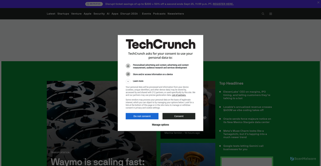 Security scan screenshot of https://techcrunch.com