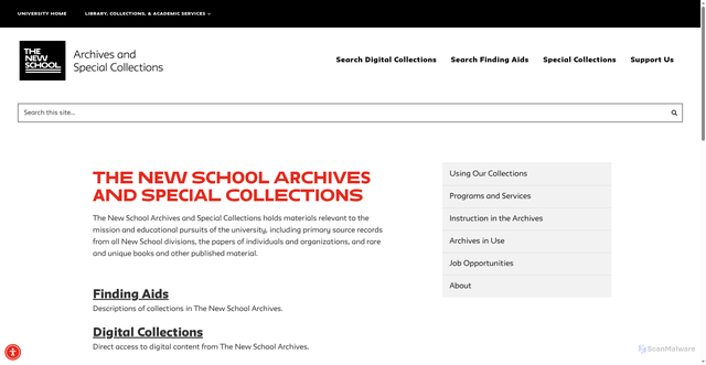Security scan screenshot of https://archives.newschool.edu